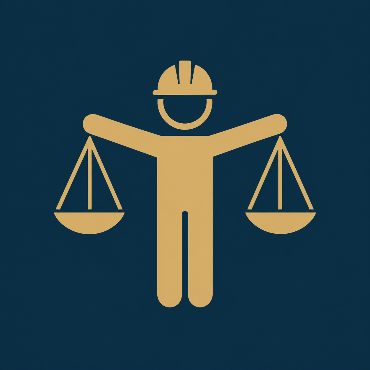 Símbolo renovado: persona trabajadora con casco y balanza de justicia
